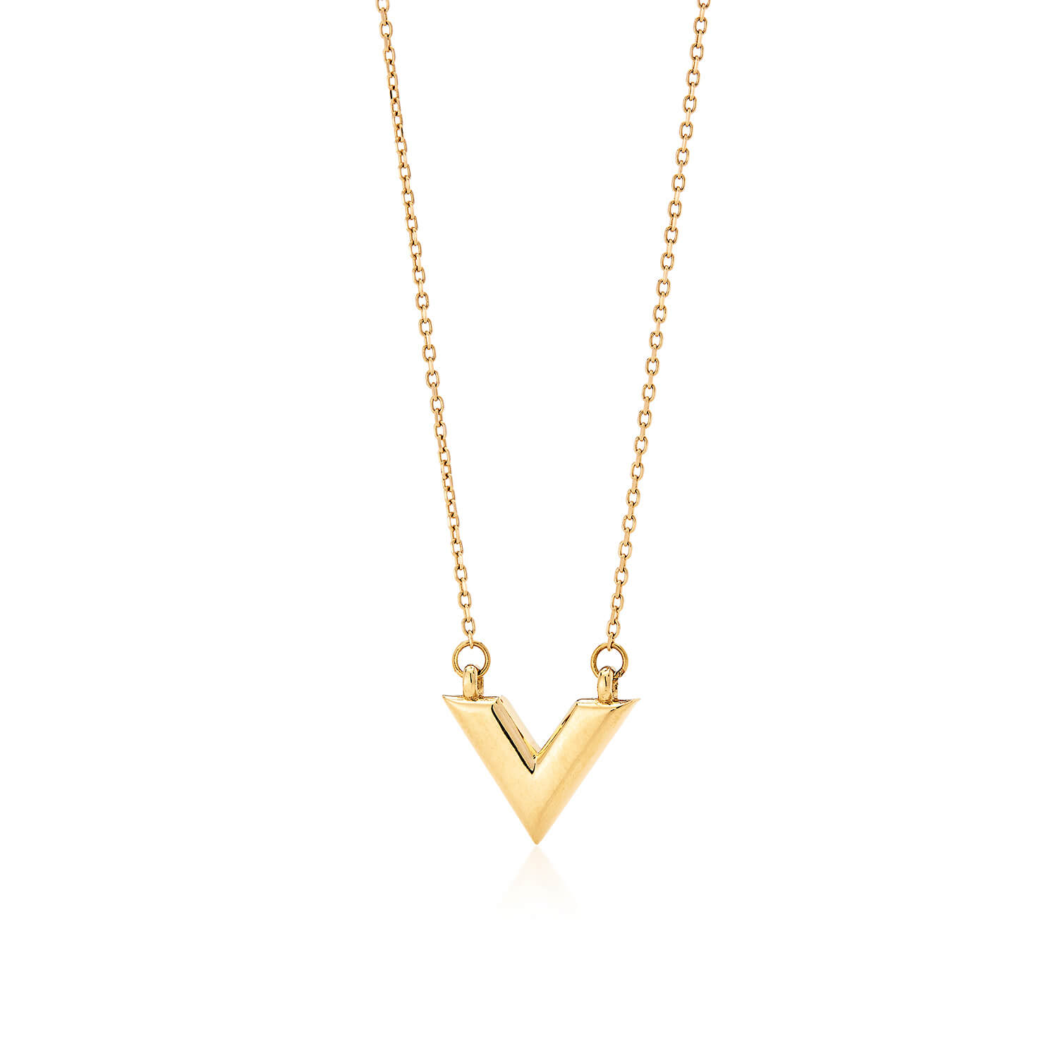 آویز طلا حرف v با زنجیر
