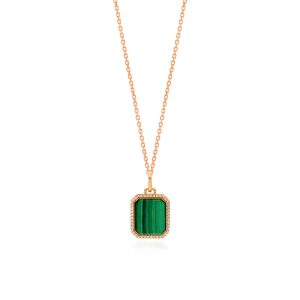 گردنبند قاب دور نگین دار سنگ مالاکیت