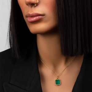 گردنبند طلا مستطیل مالاکایت