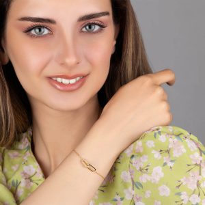 دستبند زنجیر ساده با پلاک بیضی