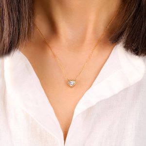 گردنبند طلا نگین قلبی زرد