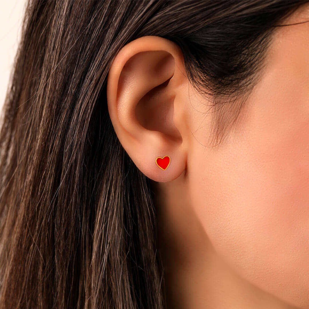 گوشواره طلا قلب میناکاری قرمز