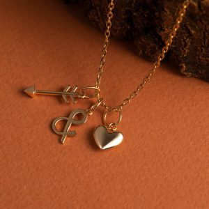 گردنبند طلا سه تایی تیر و قلب