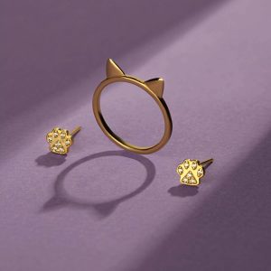 انگشتر و گوشواره طلا طرح پنجه گربه