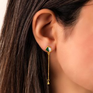 گوشواره طلا میخی سنگ مالاکیت وصدف