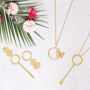 گردنبند طلا پروانه گوشواره زنبور شیک زرد