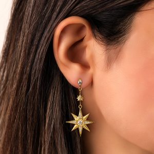 گوشواره طلا ستاره نگین دار زنانه